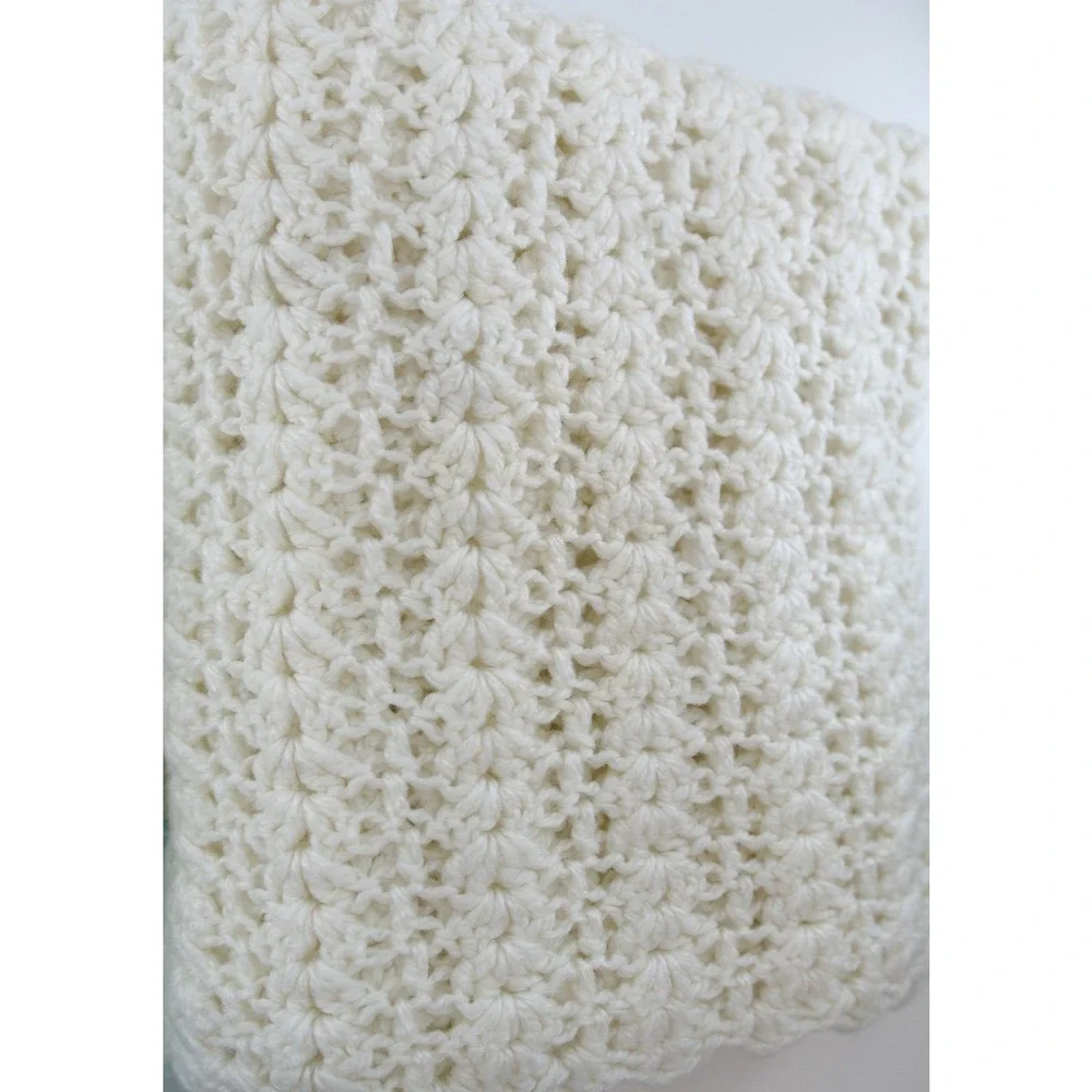 Baby Blanket Crochet Handmade White well-made 42''x90'' Vintage